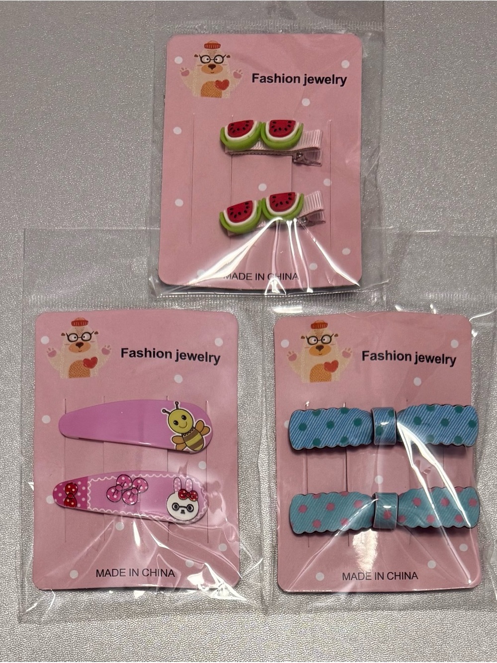 Hair Clip Set - Assorted Pink, Blue, Green Designs